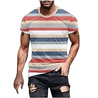 Men's Colorblock Striped T-Shirts Short Sleeve Casual Tee Top Fashion 2024 Summer Round Neck Athletic Sport Tshirts