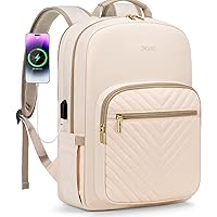 LOVEVOOK Laptop Backpack for Women 15.6 inch,Cute Womens Travel Backpack Purse,Professional Laptop Computer Bag,Waterproof Work Business College Teacher Bags Carry on Backpack with USB Port,Off-white