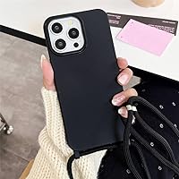 Crossbody Lanyard Necklace Rope Strap Silicone Soft Case for iPhone 15 Pro Max 11 14 13 12 X XS XR 15 Plus Cute Cover,Black,for iPhone 13Pro