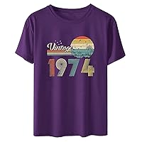 Vintage 1974 T Shirts for Women 50th Birthday Shirts Gifts Born in 1974 Shirt Summer Retro Loose Short Sleeve Tee Tops