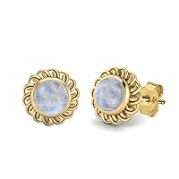 6mm Round Shape Rainbow Moonstone 925 Sterling Silver Celtic Knot Stud Earrings Minimalist Delicate Jewelry