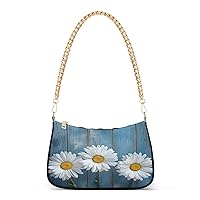 Shoulder Bags for Women Spring Daisy Rustic Blue Old Wood Board02 Hobo Tote Handbag Small Clutch Purse with Zipper Closure
