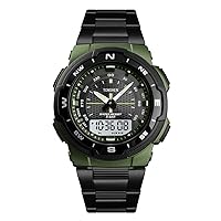 Mens Fashion Analog Quartz Digital Watch Waterproof LED Electronic Double Time Plastic Case with Stainless Steel Band Outdoor Military Multifunction Sport Watches