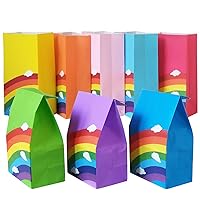 24 pcs Rainbow Party Favor Paper Bags, 5.2 * 3.2 * 9.6 Inch, Food Safe Kraft Paper and Ink, Natural (Biodegradable), Vivid Colored,Give Away Bags.