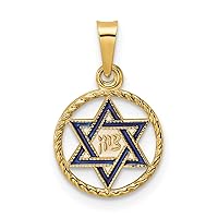 14 kt Yellow Gold Polished Solid Enameled Star of David in Frame Charm 17 x 11 mm