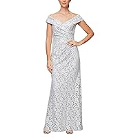 Alex Evenings Women's Long Off The Shoulder Fit and Flare Dress