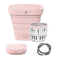 Mini Portable Bucket Washer Foldable Washing Machine with Soft Spin Dry and Drainage Pipe Pink (English User manual and button labels)