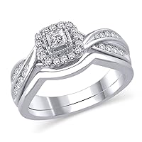 0.50 Cttw Princess Cut Diamond Cushion shaped Bypass Engagement Bridal Set in 14K White Gold (HI/I2)