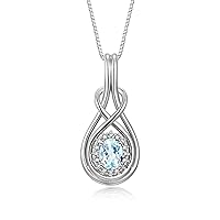 Rylos Sterling Silver Love Knot Necklace: Gemstone & Diamond Pendant, 18