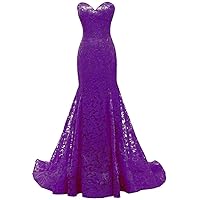 Women's Mermaid Sweetheart Lace Prom Evening Dress Strapless Long Formal Bridesmaid Gowns Purple
