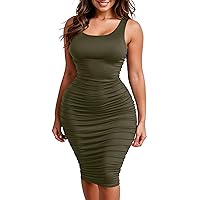 Zeagoo Women's Sexy Dress Summer Sleeveless Ruched Midi Tank Dress Plue Size Bodycon Fitted Party Dresses