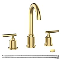 Bathroom Faucet, Brushed Gold Widespread Bathroom Sink Faucet, 8 Inch Bathroom Faucet for Sink 3 Hole with Stainless Steel Pop-up Drain, Modern and Beautiful for Your Bathroom(Brushed Gold)