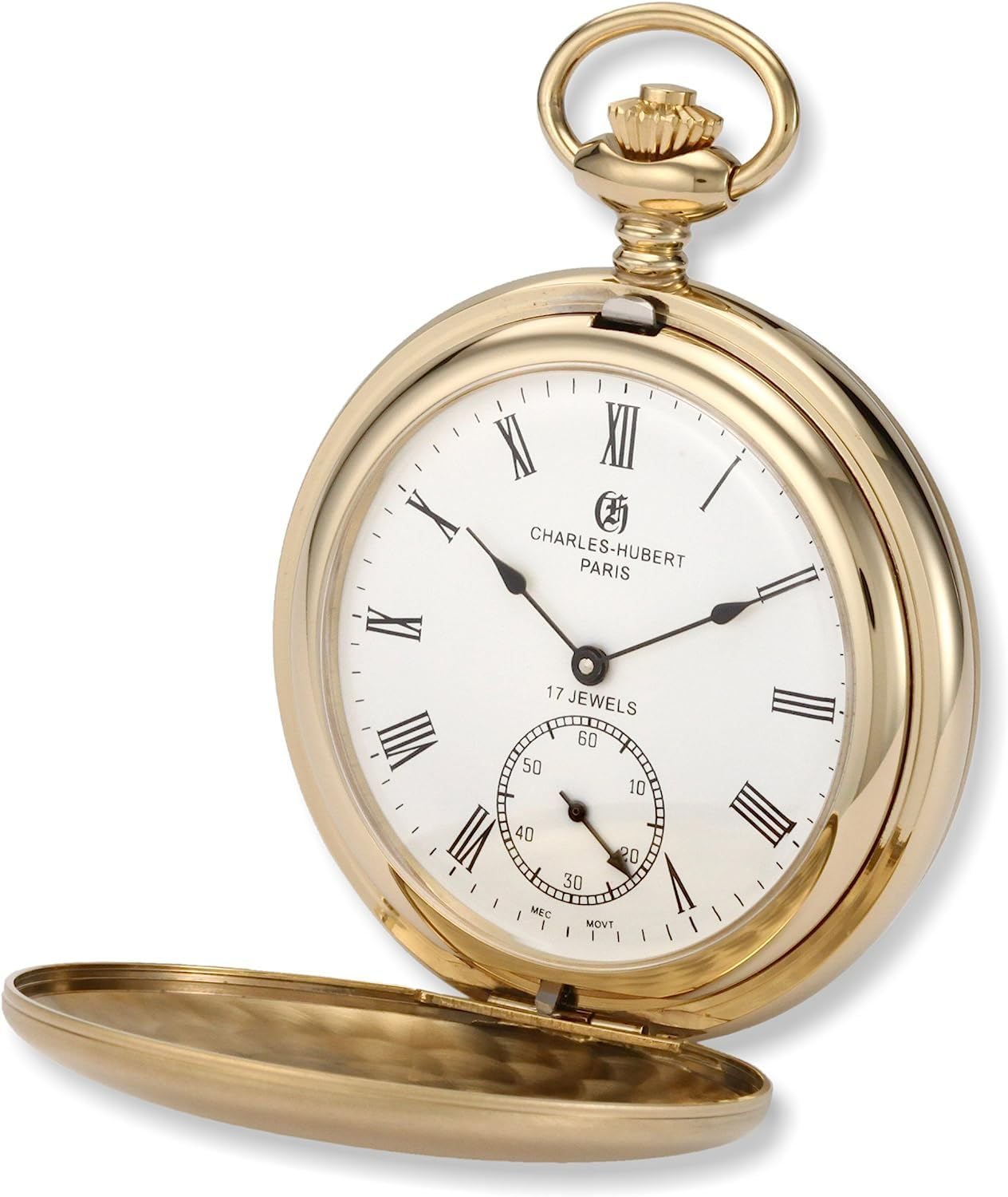 Charles Hubert 3908-GR Men's Pocket Watch, Mechanical Hand Winding, Small Second, Gold