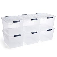 Rubbermaid Cleverstore 30 Quart Latching Stackable Plastic Storage Bins Tote Container with Lid for Work and Home Organization, Clear 6 Count (Pack of 1)