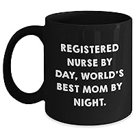 Registered Nurse By Day, World's Best Mom By Night Black Coffee Mug | Funny Gifts For Registered Nurse, Mother's Day Special Gifts For Mom