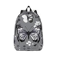 Gray Teal Butterfly Print Canvas Laptop Backpack Outdoor Casual Travel Bag School Daypack Book Bag For Men Women