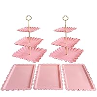 5 Pcs Cupcake Stand Set - Pink Plastic Dessert Table Display Set, 2x Pink Square 3 Tier Cupcake Display Stands Cookie Tray Rack Serving Tower & 3x 14 in Plastic Trays for Wedding Baby Shower Tea Party