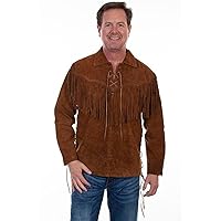 Scully Men's Fringed Boar Suede Leather Long Sleeve Western Shirt