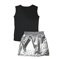 Petitebella Dress Plain Black Vest Silver Skirt Set 1-8y
