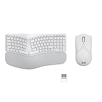 DeLUX Wireless Ergonomic Keyboard Mouse Combo, Split Keyboard GM902Pro and Gaming Mouse M800PRO3395-White