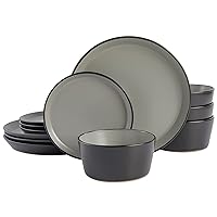 Sofia Coupe Stoneware Dinnerware Set, Service for 4 (12pcs), Grey