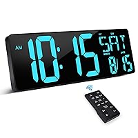 XREXS Large Digital Wall Clock with Remote Control, 16.5 Inch LED Large Display Count Up & Down Timer, Adjustable Brightness Alarm Clock with Day/Date/Temperature for Home, Gym, Office and Classroom