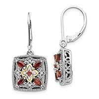 925 Sterling Silver Polished Prong set Leverback With 14k Diamond and Garnet Earrings Measures 29x13mm Wide Jewelry for Women
