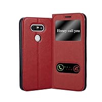 Book Case Compatible with LG G5 in Saffron RED - with Magnetic Closure, 2 Viewing Windows and Stand Function - Wallet Etui Cover Pouch PU Leather Flip