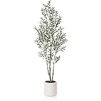 Artificial Olive Trees, 6 ft Tall Fake Olive Trees for Indoor, Faux Olive Silk Tree, Large Olive Plants with White Planter for Home Decor and Housewarming Gift, 1 Pack