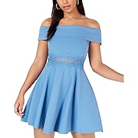 B. Darlin Womens Juniors Off The Shoulder Fit & Flare Party Dress Blue 1/2