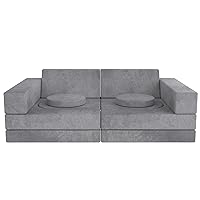 Kids Couch, 12PCS Toddler Couch for Bedroom Playroom, Multifunctional Modular Kids Play Couch Sofa for Developing Child Intelligence, Creativity and Imagination, Grey