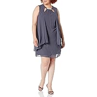 S.L. Fashions Women's Plus Size Sleeveless Cutout Dress with Pearl Neckline-Closeout