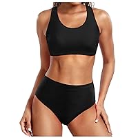 Women 2 Piece Athletic Swimsuit High Waisted Deep V Neck Spaghetti Strap Girls Removable Pads Swim Suit Shapewear