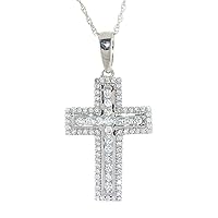 Dazzle Touch 1.50 CT Round Cut Diamond Charming Religious Cross Pendant 925 Sterling Silver