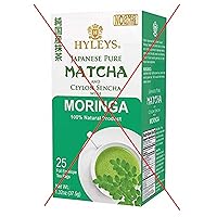 12 Pack Of Hyleys Japanese Pure Matcha Original Green Tea & Moringa Oleifera - 25 Tea Bags Each (Gmo Free, Gluten Free, Dairy Free, Sugar Free & 100% Natural), 1.32 Fl Ounce