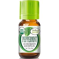 Healing Solutions Oils - 0.33 oz Peppermint Essential Oil Organic, Pure, Undiluted Peppermint Oil for Hair, Skin - 10ml