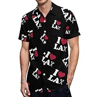 I Love Lacrosse Hawaiian Shirt for Men Short Sleeve Button Down Summer Tee Shirts Tops