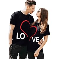 Couples Matching Shirts for Him and Her Men Women LO VE Print Valentine's Day Short Sleeve Couple T-Shirt Blouse Tops