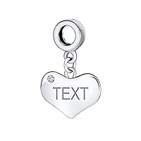 Bling Jewelry Personalized Script Initial Alphabet A- Z Clear Crystal Accent Heart Shape Dangle Bead Charm .925 Sterling Silver For Women Teen European Bracelet Customizable