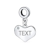 Bling Jewelry Engravable Initial Monogram Crystal Accent Dangle Heart Charm Bead For Women Teen .925 Sterling Silver European Bracelet Simulated Birthstone Colors