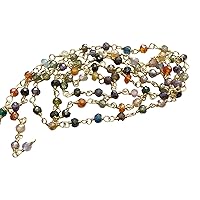 Women's 3 mm Multi Gemstone Faceted Rondelle Bead in 925 Silver Gold Wire Wrapped Rosary Chain for Jewelry making, Multi Gemstone Beaded Chain for Jewelry making (1Foot To 10Feet)