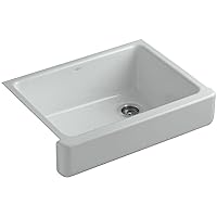KOHLER K-6486-95 Whitehaven Farmhouse Self-Trimming Apron Front Single Basin Kitchen Sink with Short Apron, Ice Grey