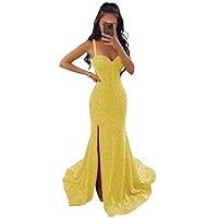 SYYS V Neck Prom Dresses 2024 with Slit Floral Sparkly Sequin Formal Gown SYYS422