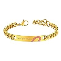 FindChic Customized Name Bar ID Bracelets for Men Women 18K Gold Plated/Stainless Steel/Black 7MM/10MM/15MM Width 7.5'' 8.3'' Bangles, with Jewelry Box