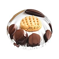 Cookies Chocolate Chip Biscuits Print Large Shower Caps,Elastic Band Hair Cap,Double Waterproof Layers Bath Hair Hat,For Women Men