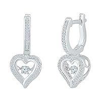 10kt White Gold Womens Round Diamond Heart Dangle Hoop Earrings 1/4 Cttw