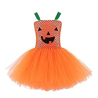 Toddler Girl Pumpkin Print Dress with Sleeveless for 3 to 11 Years Dress for Girls Size 8