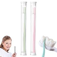 LONGLUAN Nordic-Inspired Premium Nano Toothbrush, Extra Soft Toothbrush with 20000 Soft Bristles, Ultra-fine Soft Toothbrush for Sensitive Gums and Teeth (Green+Pink - Wave Bristle)