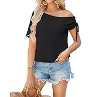 GRACE KARIN Women's Casual Short Sleeve Boat Neck Off Shoulder Loose Crop Top Going Out Blouses Shirts