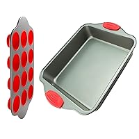Boxiki Kitchen Premium Quality Non-Stick Baking Mold Bakeware | Square Cake Pan and Muffin Pan | High Heat Resistant, and Dishwasher Safe